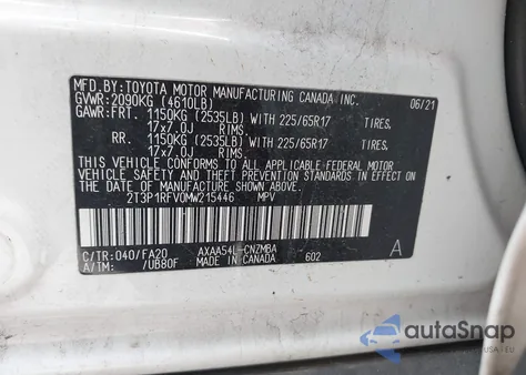 2021 Toyota Rav4 Xle из США, поврежденный, VIN 2T3P1RFV0MW215446